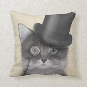 Graue Katze mit Top Hat Kissen