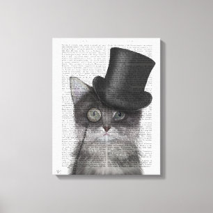 Graue Katze mit Top Hat Leinwanddruck