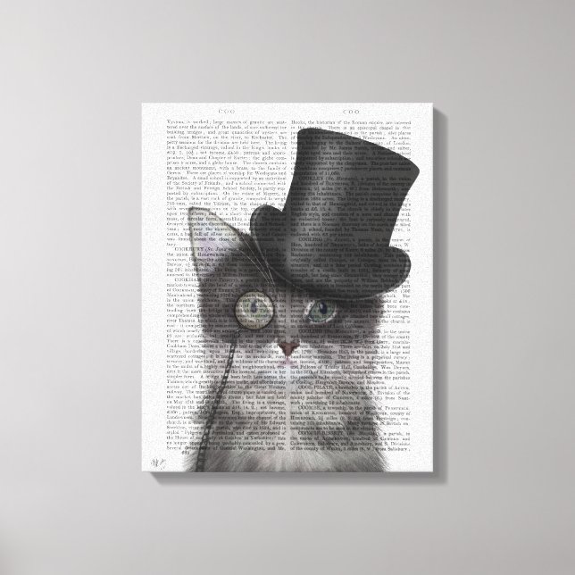 Graue Katze mit Top Hat Leinwanddruck (Vorderseite)