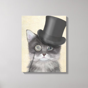 Graue Katze mit Top Hat Leinwanddruck