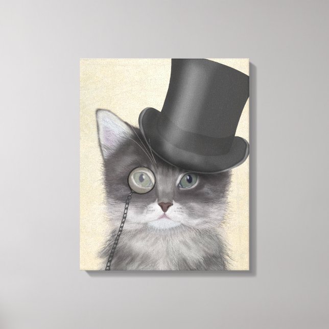 Graue Katze mit Top Hat Leinwanddruck (Vorderseite)
