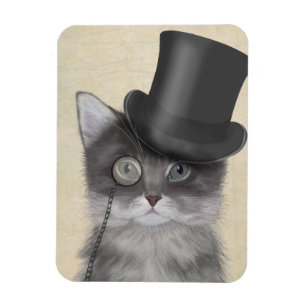 Graue Katze mit Top Hat Magnet