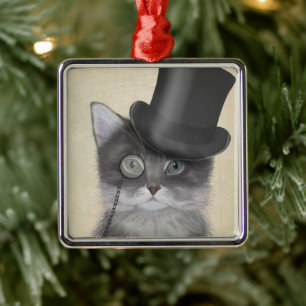 Graue Katze mit Top Hat Ornament Aus Metall