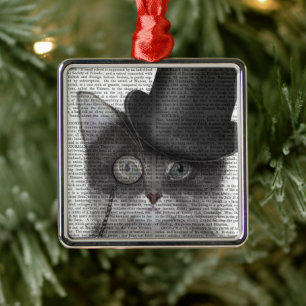 Graue Katze mit Top Hat Ornament Aus Metall