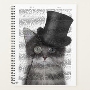 Graue Katze mit Top Hat Planer