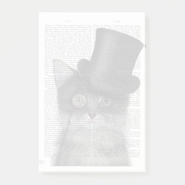 Graue Katze mit Top Hat Post-it Klebezettel (Vorderseite)