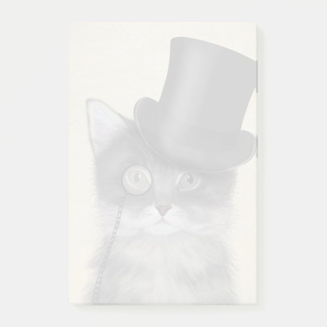 Graue Katze mit Top Hat Post-it Klebezettel (Vorderseite)