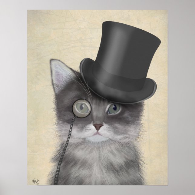 Graue Katze mit Top Hat Poster (Vorne)