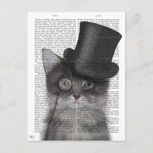Graue Katze mit Top Hat Postkarte (Vorderseite)