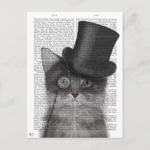 Graue Katze mit Top Hat Postkarte