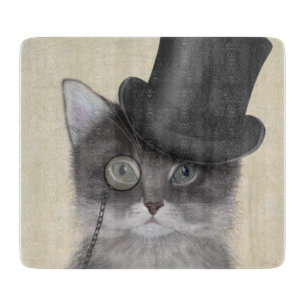 Graue Katze mit Top Hat Schneidebrett