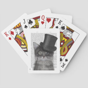 Graue Katze mit Top Hat Spielkarten