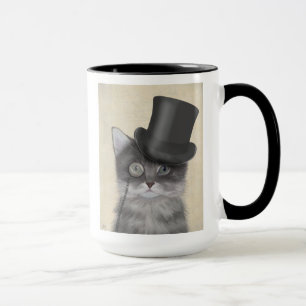 Graue Katze mit Top Hat Tasse