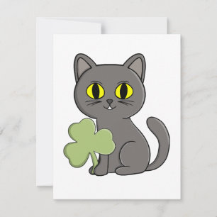 Graue Katze Shamrock Kleeblatt Charm Feiertagskarte