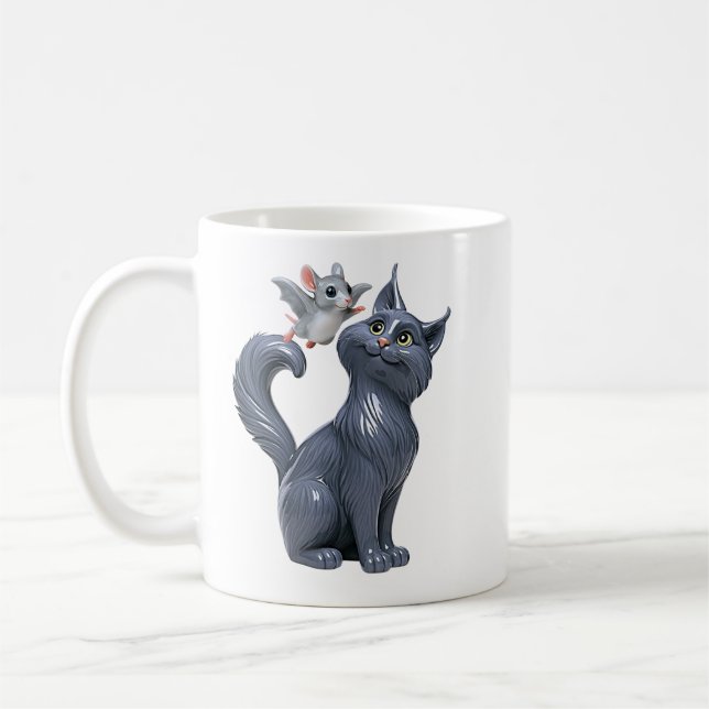 Graue Katze und Fledermaus Kaffeetasse (Links)
