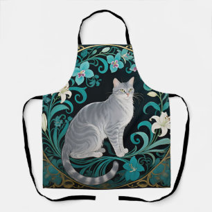 Graue Katze Verzierte Blumenrahmung Schürze