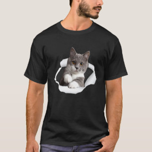 Graue Katze zerrissenes Tuch Für Katze Katzenpap T-Shirt