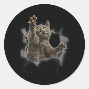 Graue Katze zerrissenes Tuch Lustige Katze Vater K Runder Aufkleber
