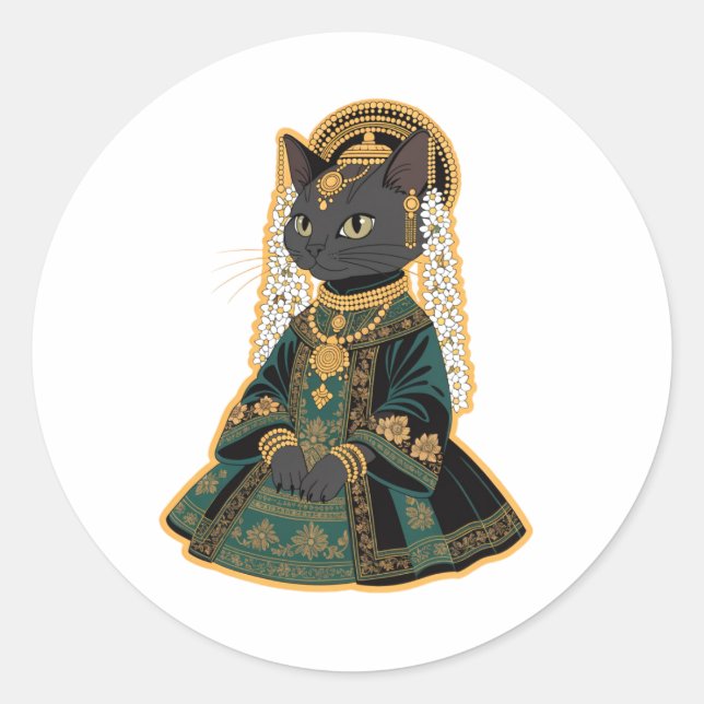 Graue Katzen-Bridal-Tempel-Schmuck-Sticker Runder Aufkleber (Vorderseite)