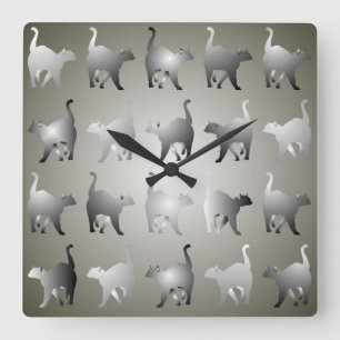 Graue Katzen-Muster-Quadrat-Wanduhr Quadratische Wanduhr