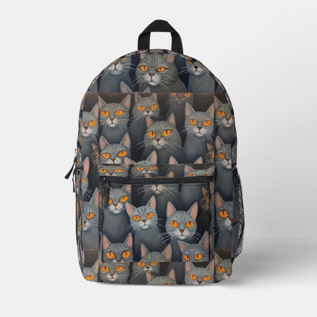 graue Katzen Parade 1 Bedruckter Rucksack (Vorderseite)