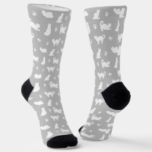 Graue Katzen und Pfotenabdrücke Muster Socken