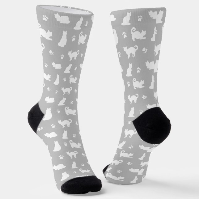 Graue Katzen und Pfotenabdrücke Muster Socken (Gewinkelt)