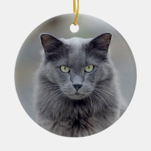 Graue Katzen-Weihnachtsverzierung Keramik Ornament (Vorne)