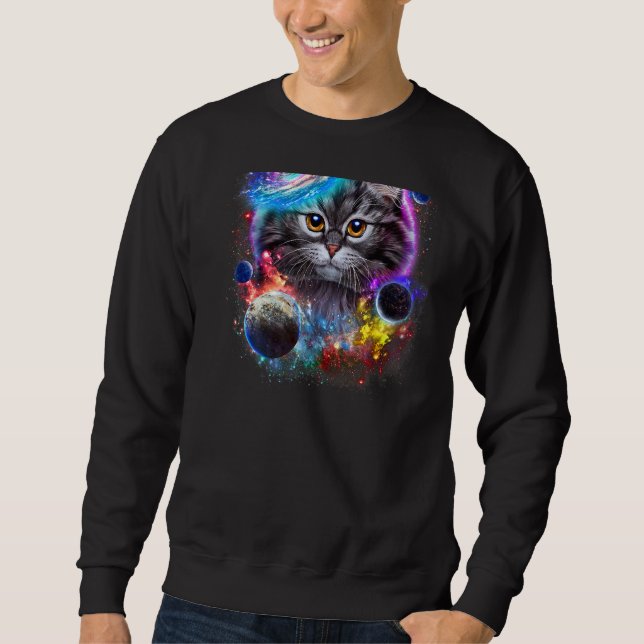 Graue Katzengesicht wirbelt im Planeten Galaxie-Ra Sweatshirt (Vorderseite)