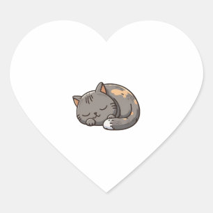 Graue Kawaii Schlafkatze Herz-Aufkleber