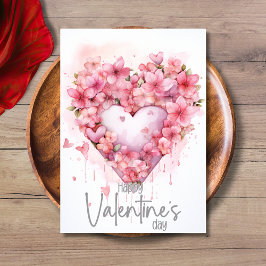 Graue Kirschblütenherz Frohen Valentinstag Feiertagskarte