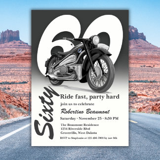 Graue klassische Motorradfahrt zum 60. Geburtstag Einladung