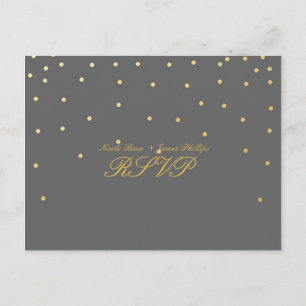 Graue & kleine goldene Konfetti-RSVP-Hochzeitspost Einladungspostkarte