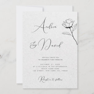 Graue Kraft-Optik, gezeichnete Rose, QR-Code, RSVP Einladung