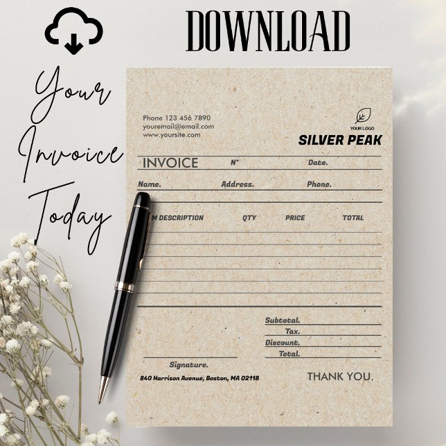 Graue Kraft Rechnungsstellung für kleine Unternehm Karte (invoice sales receipt small business modern minimalist client invoice logo service invoice, digital )