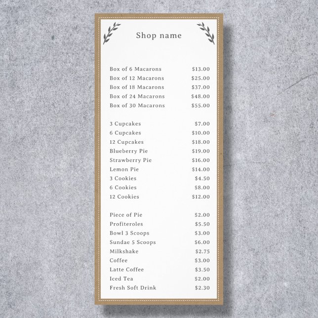 Graue, Kraft & Rustikale Menü & Preisliste Rackkar (Gray, Kraft & Rustic Menu & Price List Rack Card)
