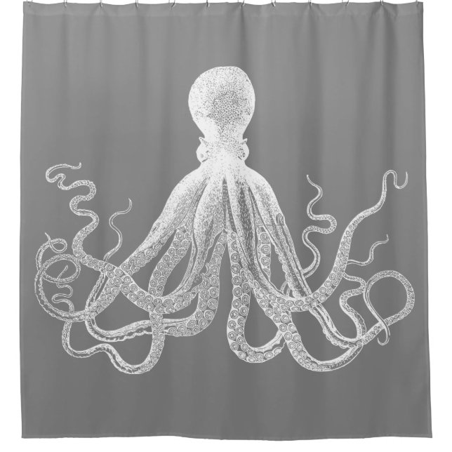 Graue Kraken Krake Duschvorhang (Vorderseite)