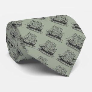 Graue Krawatte mit schwarzem Vintage-Segelschiff