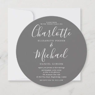 Graue kreisförmige Fotohochzeit mit Signaturschrif Einladung