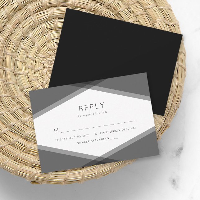Graue Layered Geometric & Black RSVP Card (Von Creator hochgeladen)
