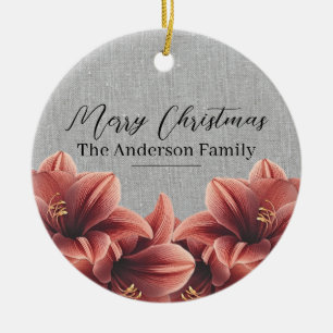 Graue Leinen-Amaryllis Individueller Name Frohe We Keramik Ornament