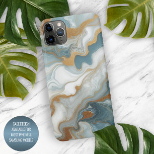 Graue Licht-Teal-Blau-Gold-Marmor-Kunstmuster iPhone 15 Pro Max Hülle