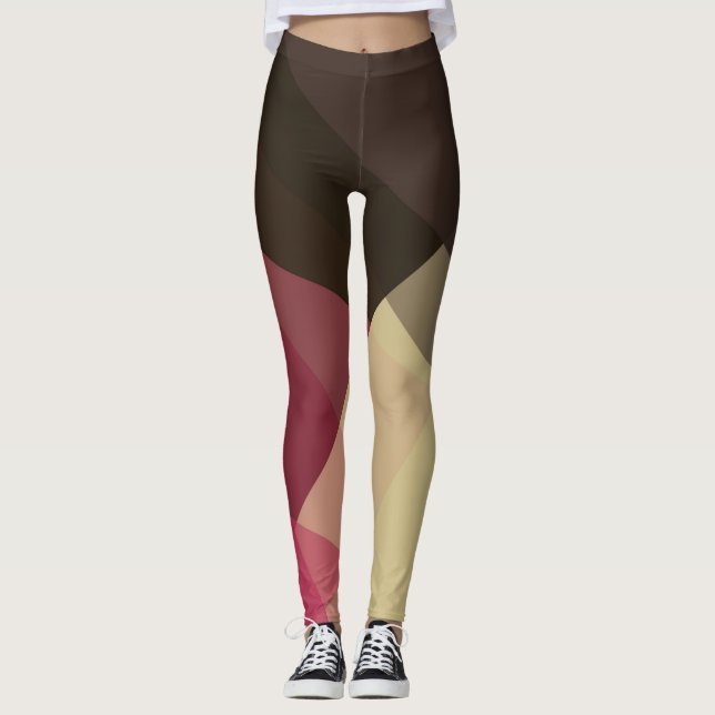 Graue Lila Creme Modernes geometrisches Muster Leggings (Vorderseite)