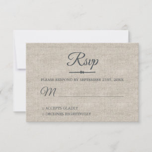 Graue Linen Chic Script Wedding RSVP Card Einladung