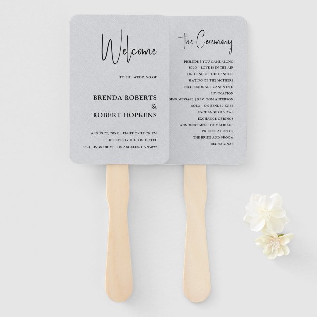 Graue Linen Einfaches Schwarzes Skript Hochzeitsha Fächer (Vorne und Hinten)