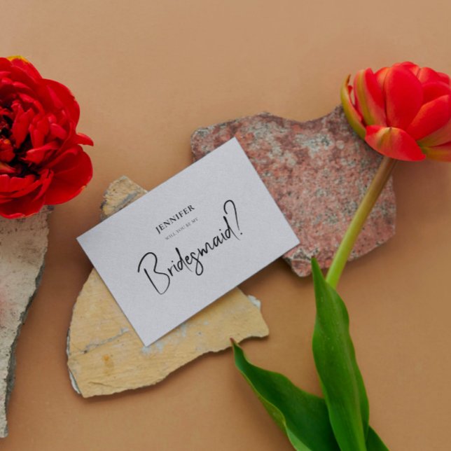 Graue Linen White Script wird mein Bridesmaid sein Einladung (Von Creator hochgeladen)