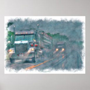 Graue LKW Highway Driving in Rain Art Poster 5