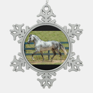 Graue Mangalarga Stallions-Weihnachtsverzierung Schneeflocken Zinn-Ornament