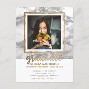Graue Marble & Gold Glitzer Script Foto Abschluss Einladungspostkarte
