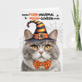 Graue Marbled Halloween Cat PURRanormal MEOWolween Feiertagskarte